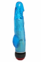 Вибратор реалистик с мошонкой и подсветкой голубой 21 х 3 см 47483 - Секс шоп в Челябинске, интернет магазин интимных товаров | Мулен Руж
