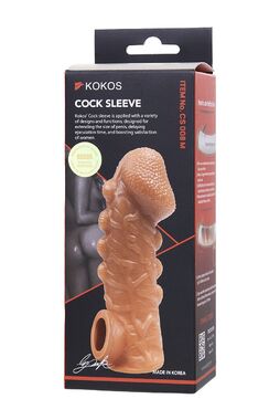 Насадка реалистичная KOKOS COCK SLEEVE 008-M с дополнительной стимуляцией, TPE, телесная, 15.6 см CS.008-M  - Секс шоп в Челябинске, интернет магазин интимных товаров | Мулен Руж