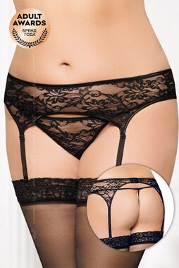 Пояс для чулок и стринги кружевные SoftLine Collection, черный, XL 331614 - Секс шоп в Челябинске, интернет магазин интимных товаров | Мулен Руж