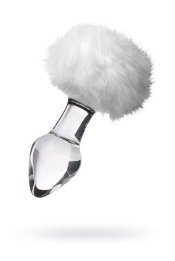 Анальная втулка Sexus Glass, с белым хвостиком, стекло, прозрачная, 14 см, Ø 4 см 912227 - Секс шоп в Челябинске, интернет магазин интимных товаров | Мулен Руж